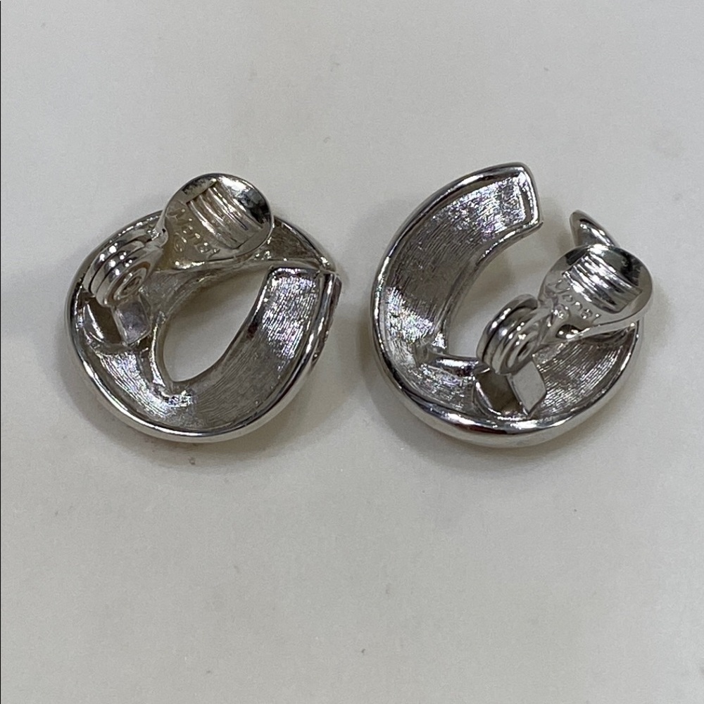 Monet Silver Tone Crescent Clip Earrings - Picture 3 of 6